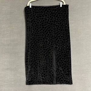 Eloquii Skirt‎ 20 Black Velveteen Giraffe Midi Cocktail Evening Career Preppy
